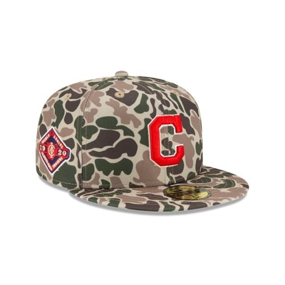 Green Cleveland Indians Hat - New Era MLB Duck Camo 59FIFTY Fitted Caps USA0728645